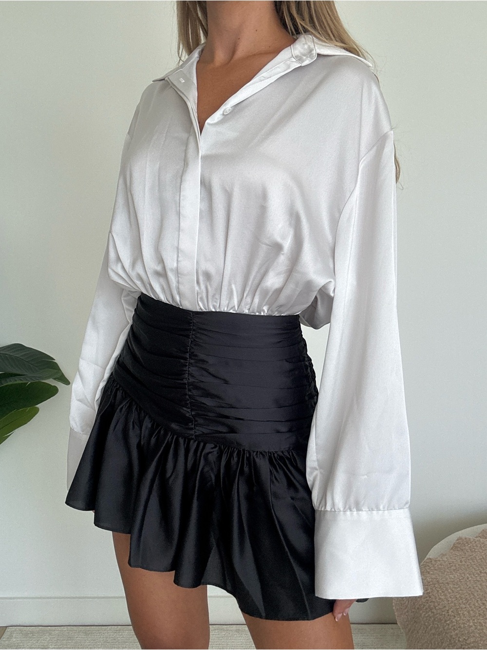 Ronny Kobo Black Ruffled Mini Dress